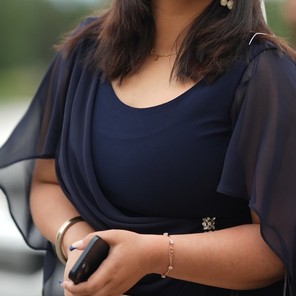 Champagne dress ; Dark blue coloured with those Clear Stone patch ; - Picture 2 of 12